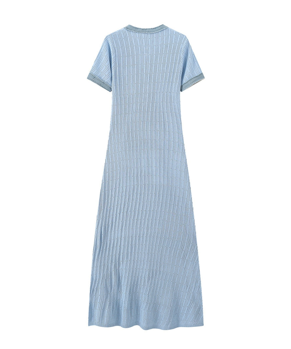 LAURELL Knit-Denim Midi Dress